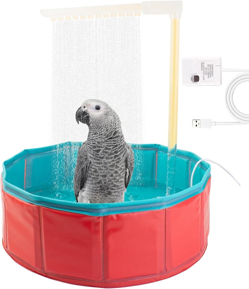 FlidRunest Bird Automatic Bath Shower, Portable Bird Bathtub with Pump, Parrot Bath tub Contains Circulating Controller, USB and Pump, Pool Bathing Tub for African Grey Conure Lovebird Parakeet - Image 1